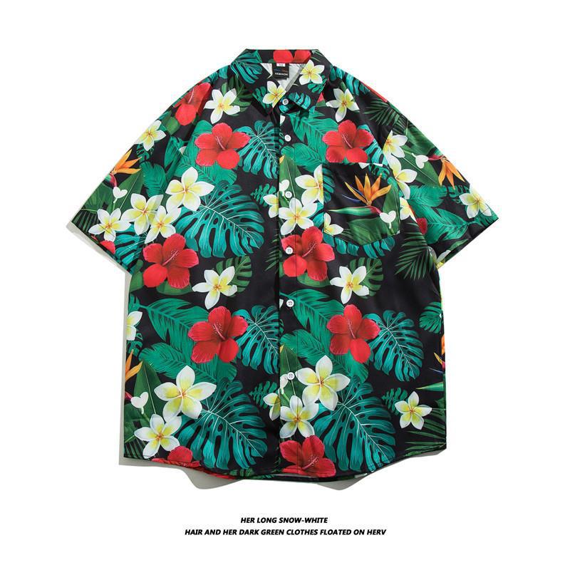 Summer Ins Vintage Floral Printed Short-Sleeved Shirt Men'S Fashion Brand Street Bf Lazy Style Couple Flower Shirt Jacket - Image 1