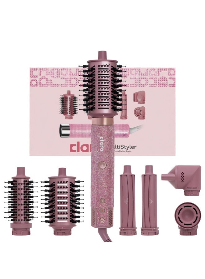 CLARA The Sparkle & Style Diamond Pink Bundle – Diamond Candy Pink 6-in-1 Multi Styler for Curling, Drying & Salon Blowouts with Strong Hold Hair Clips Set & Metallic Gold Padded Toiletry Bag - Image 2