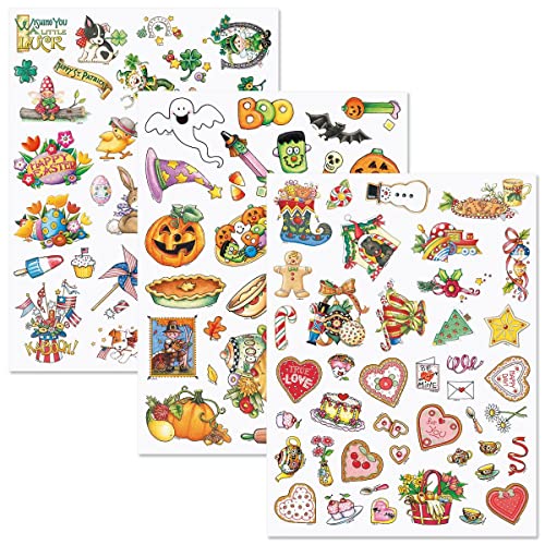 Current Mary Engelbreit YearRound Holidays Sticker Variety Pack 6 Sheets 202 Assorted Stickers for Kids Teachers School Scrapbooking Journals Planners Calendars Crafts Greeting Cards - Image 1