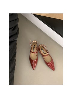 Elegant Tweed Style Womens Flat Shoes Pointed Mouth Single Shoe 2024 New Commuting Marys Shoes With One-Row Button Red