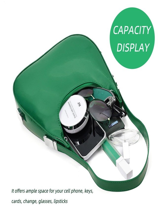 DiDida Green Leather Shoulder Purse Small Cresent Y2K Underarm Purse Top Handle Patent Leather Cute Retro Handbags - Image 3