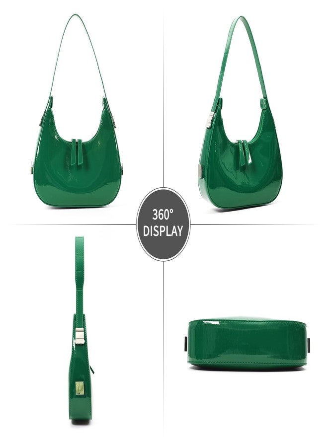 DiDida Green Leather Shoulder Purse Small Cresent Y2K Underarm Purse Top Handle Patent Leather Cute Retro Handbags - Image 4