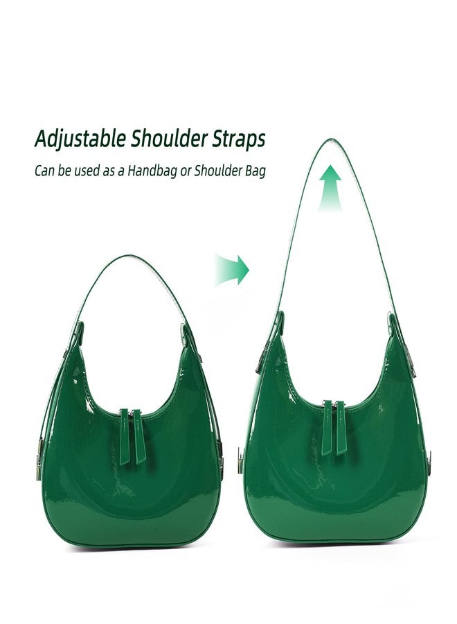 DiDida Green Leather Shoulder Purse Small Cresent Y2K Underarm Purse Top Handle Patent Leather Cute Retro Handbags - Image 2
