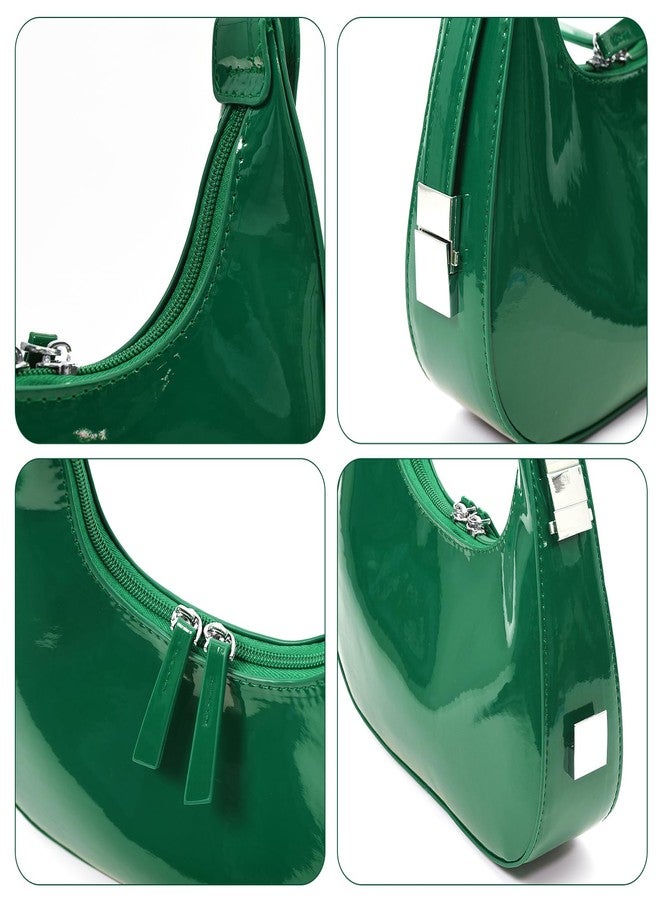 DiDida Green Leather Shoulder Purse Small Cresent Y2K Underarm Purse Top Handle Patent Leather Cute Retro Handbags - Image 5