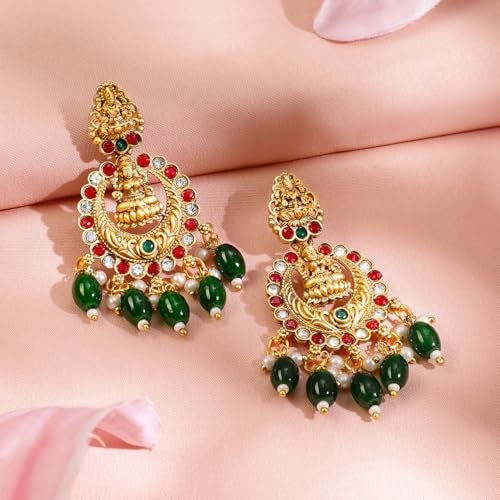 Rubans Pearl Gold Plated Ruby Emerald Lakshmi Temple Choker Set Green Beads Gift for Women and Girls Bridal Wedding - Image 5