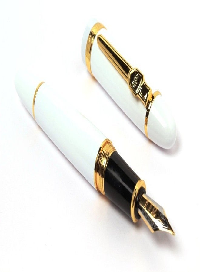 Abaj 159 Fountain Pen Shine White Medium Nib with Golden Trims - Image 1