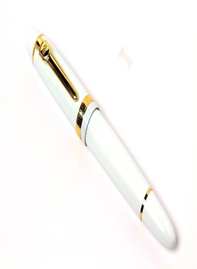 Abaj 159 Fountain Pen Shine White Medium Nib with Golden Trims - Image 3