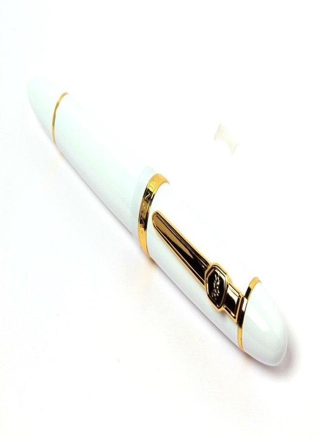Abaj 159 Fountain Pen Shine White Medium Nib with Golden Trims - Image 2