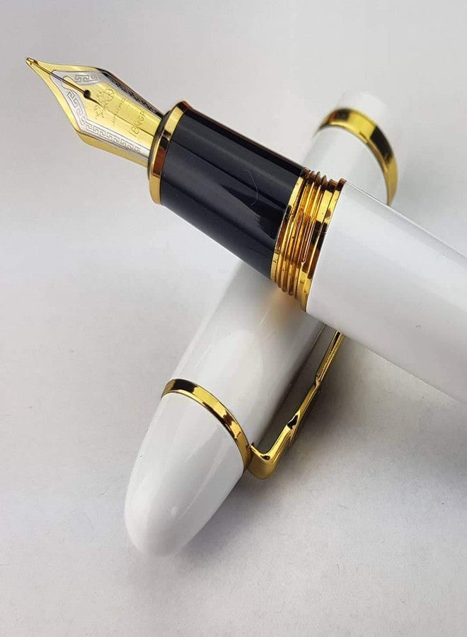Abaj 159 Fountain Pen Shine White Medium Nib with Golden Trims - Image 4