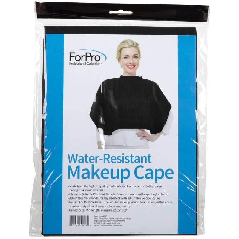 ForPro Professional Collection ForPro Water-Resistant Makeup Cape, Professional Mid-Length Beauty Cape with Adjustable Velcro Closure, 27.5" x 30", Black - Image 4
