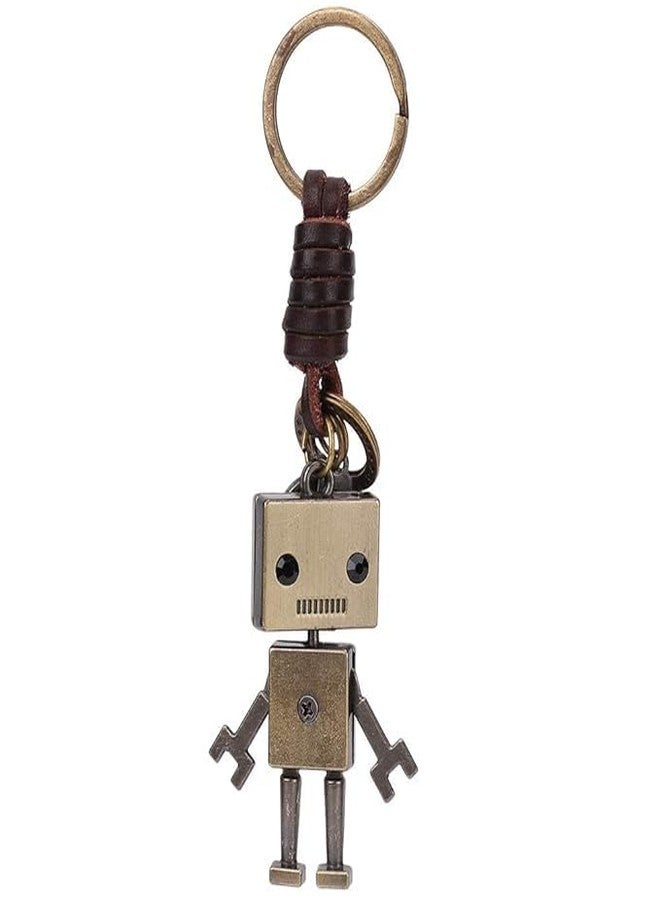 Smoni Vsparkex Vintage Robot Pendant Keychain, Braided Leather Keychain with Cord, Ornament, Key Decoration, CH, Leather Bronze, Carnelian | Men Robot Keychain, Pack Of 1 - Image 1