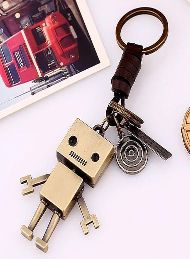 Smoni Vsparkex Vintage Robot Pendant Keychain, Braided Leather Keychain with Cord, Ornament, Key Decoration, CH, Leather Bronze, Carnelian | Men Robot Keychain, Pack Of 1 - Image 2