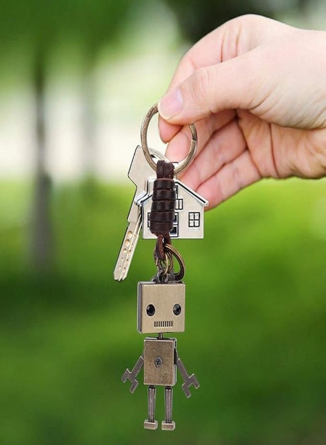 Smoni Vsparkex Vintage Robot Pendant Keychain, Braided Leather Keychain with Cord, Ornament, Key Decoration, CH, Leather Bronze, Carnelian | Men Robot Keychain, Pack Of 1 - Image 3