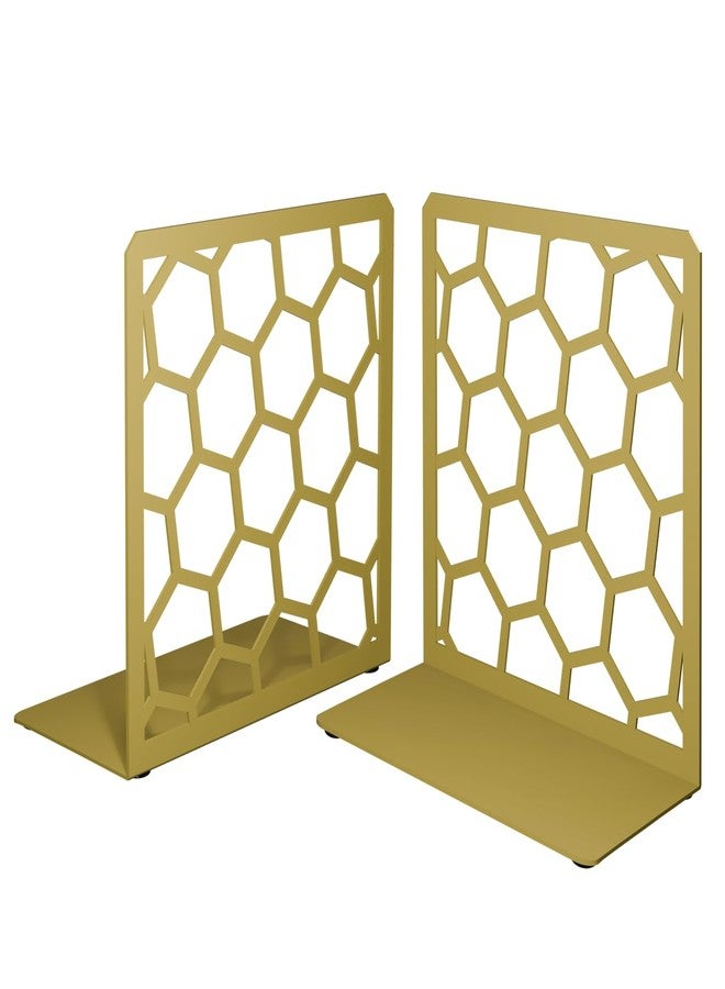 GEOMOD Geometric Honeycomb Gold Metal Bookends Decorative - Tall Sturdy Book Ends for Shelves - Modern Heavy Duty Bookend Stopper - Office or Home Book Shelf Book Holder - 6x3.25x6.25 Inches - 1 Pair - Image 1
