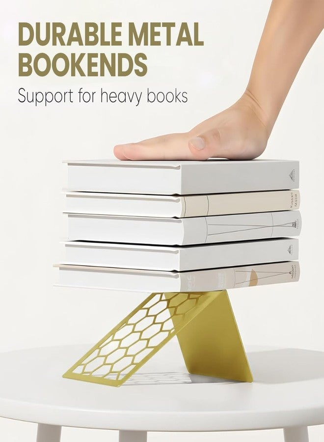 GEOMOD Geometric Honeycomb Gold Metal Bookends Decorative - Tall Sturdy Book Ends for Shelves - Modern Heavy Duty Bookend Stopper - Office or Home Book Shelf Book Holder - 6x3.25x6.25 Inches - 1 Pair - Image 5