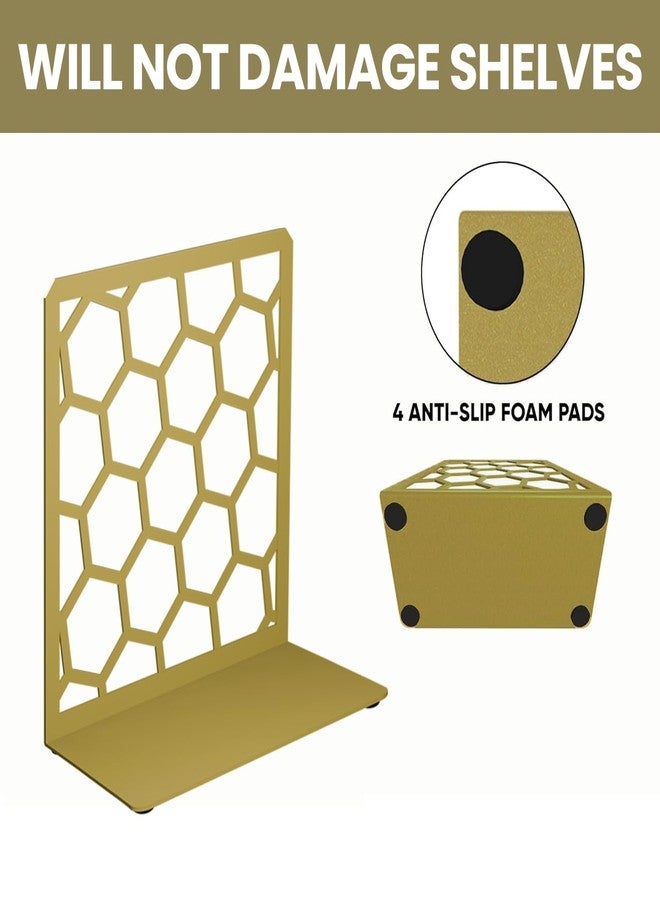 GEOMOD Geometric Honeycomb Gold Metal Bookends Decorative - Tall Sturdy Book Ends for Shelves - Modern Heavy Duty Bookend Stopper - Office or Home Book Shelf Book Holder - 6x3.25x6.25 Inches - 1 Pair - Image 2