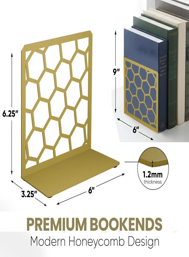 GEOMOD Geometric Honeycomb Gold Metal Bookends Decorative - Tall Sturdy Book Ends for Shelves - Modern Heavy Duty Bookend Stopper - Office or Home Book Shelf Book Holder - 6x3.25x6.25 Inches - 1 Pair - Image 3