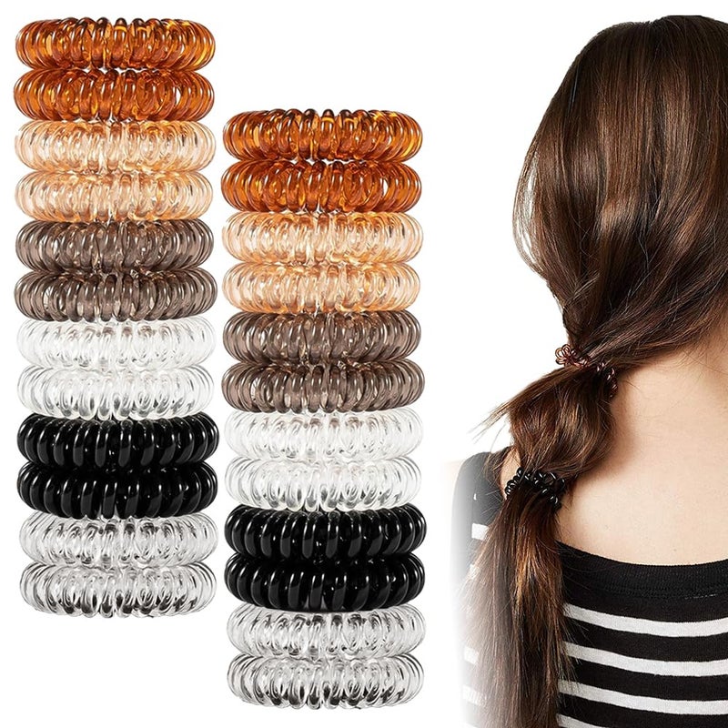 TRKETK 24 Pieces Spiral Hair Elastic, Plastic Spiral Hair Scrunchie Hair Elastics in Spool No Trace for Hair Girls/Women Gift - Image 1