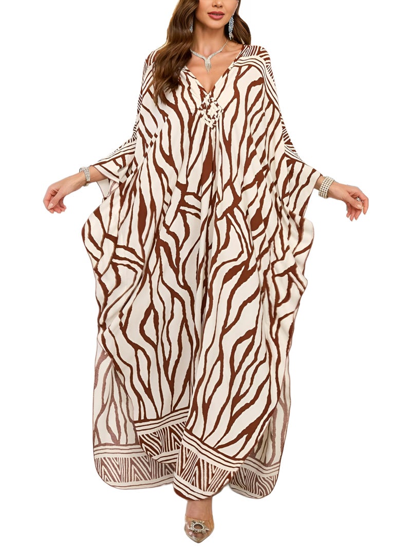 KEYLORTING Womenâ€™s Kaftan Beach Cover Up Dress Plus Size Summer Swimsuit Loungewear Maxi Dress - Image 1
