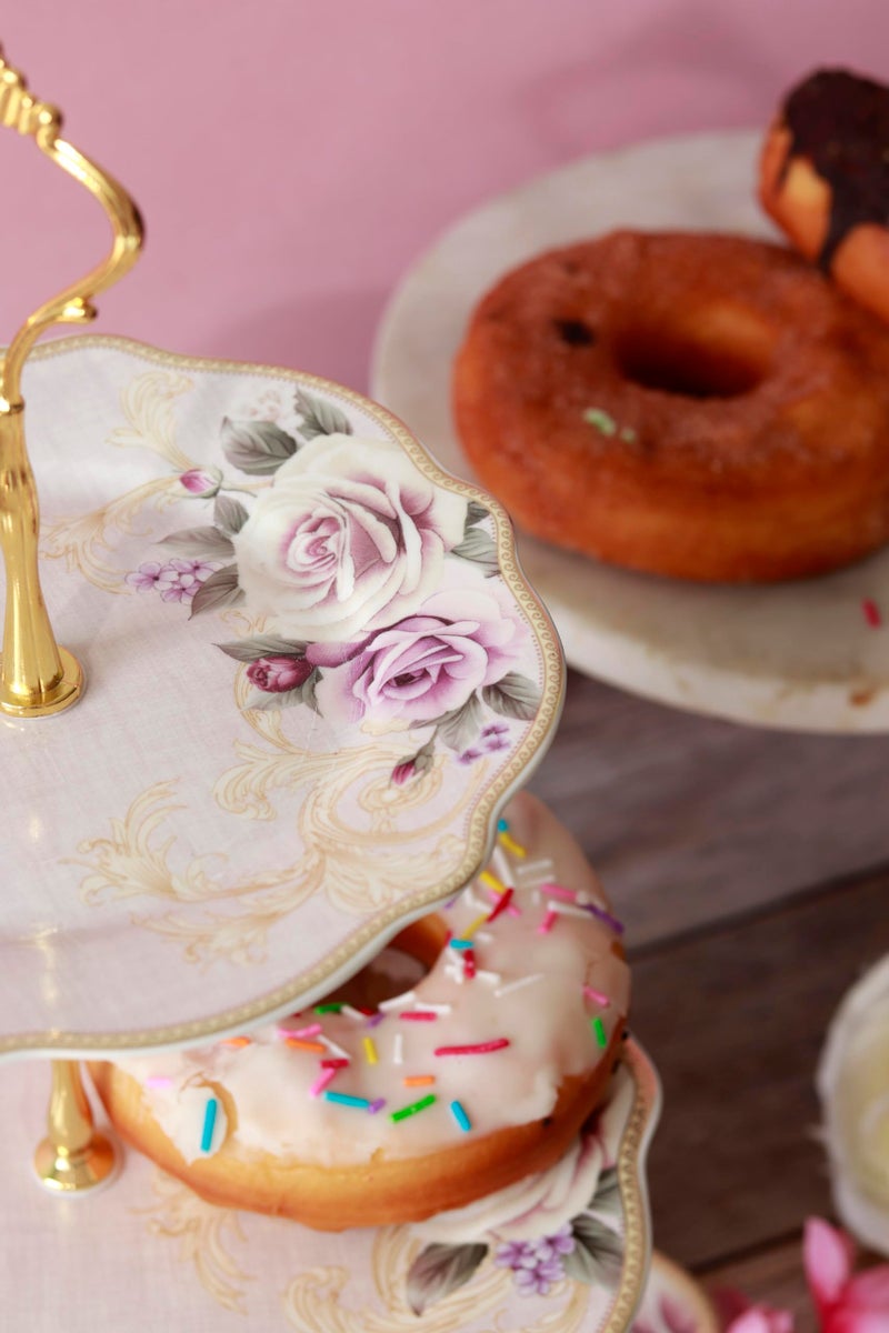 Vigneto Gold Roses Three Tier Dessert Stand, Cupcake Display and Cake Stand, Detachable Serving Dessert Tower | Finest Premium Porcelain - Image 5
