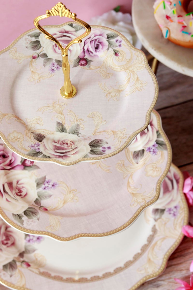 Vigneto Gold Roses Three Tier Dessert Stand, Cupcake Display and Cake Stand, Detachable Serving Dessert Tower | Finest Premium Porcelain - Image 3
