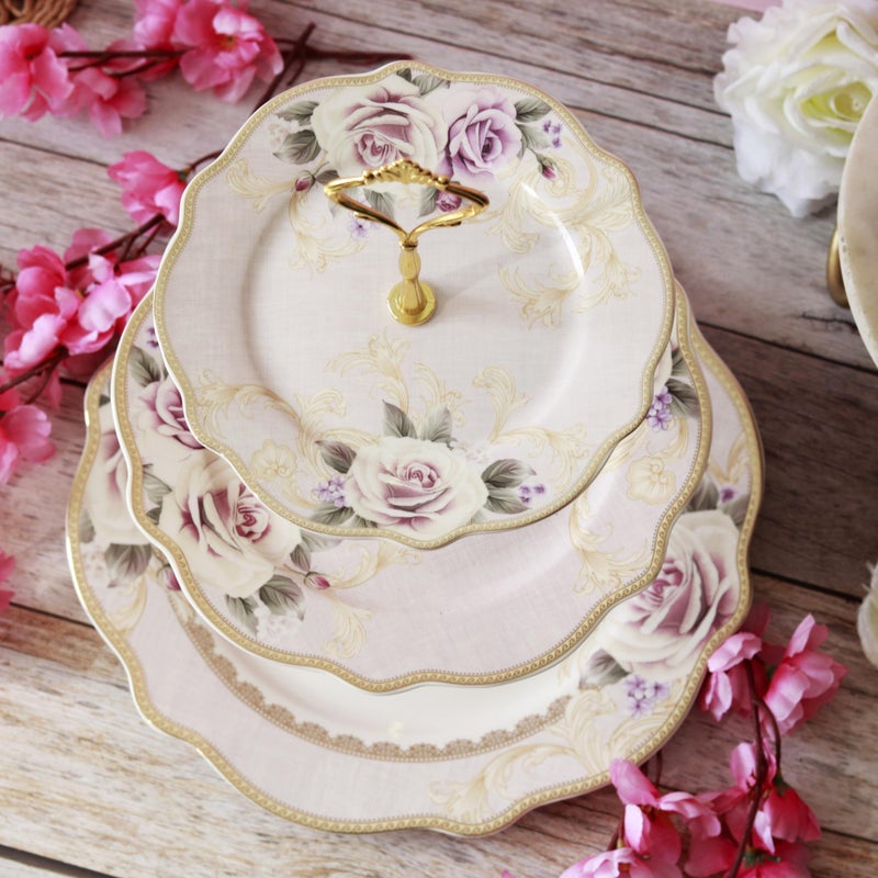 Vigneto Gold Roses Three Tier Dessert Stand, Cupcake Display and Cake Stand, Detachable Serving Dessert Tower | Finest Premium Porcelain - Image 1