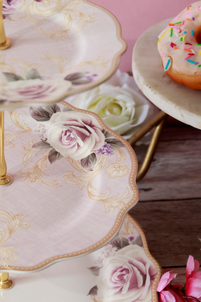 Vigneto Gold Roses Three Tier Dessert Stand, Cupcake Display and Cake Stand, Detachable Serving Dessert Tower | Finest Premium Porcelain - Image 4