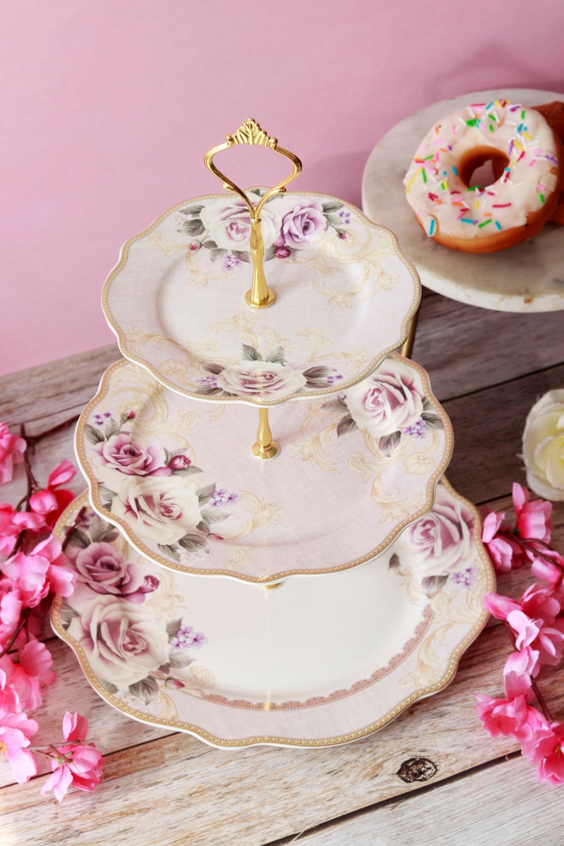 Vigneto Gold Roses Three Tier Dessert Stand, Cupcake Display and Cake Stand, Detachable Serving Dessert Tower | Finest Premium Porcelain - Image 2