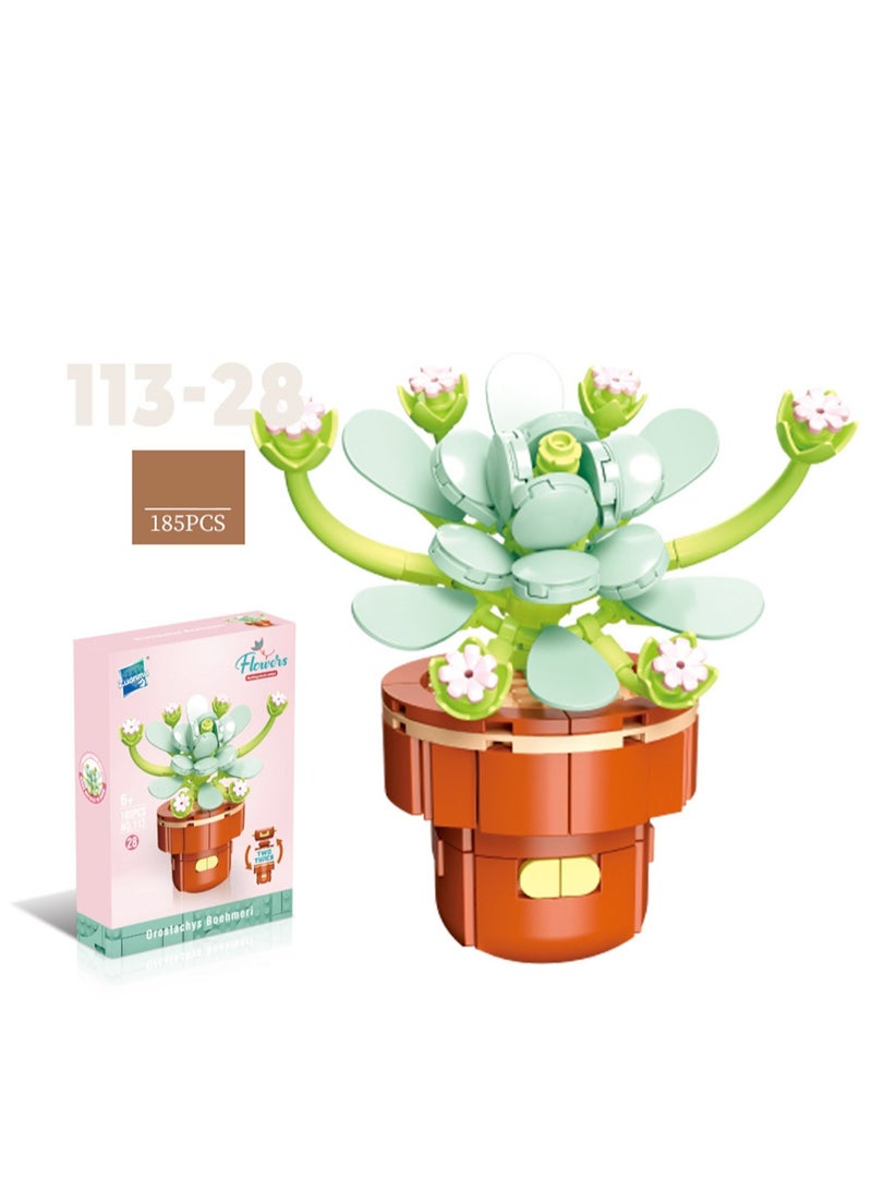 DIY Mini Flower Pot Plant Building Block Toys, Colorful and Cute Small Bonsai Plant Basket, Creative Plant Series Home Office Decoration Desktop Accessories Birthday Gift(185pcs of Lotus Flower)  - Image 1