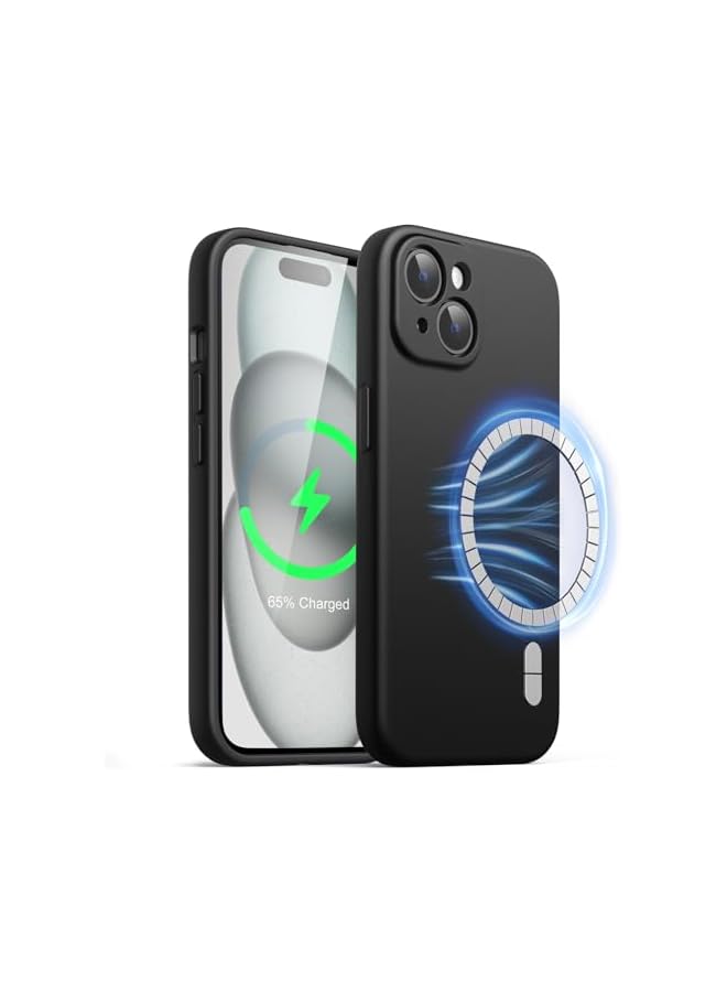 JETech Magnetic Silicone Case for iPhone 15 Plus 6.7-Inch, Compatible with MagSafe, Phone Cover with Camera Lens Full Protection (Black) - Image 1