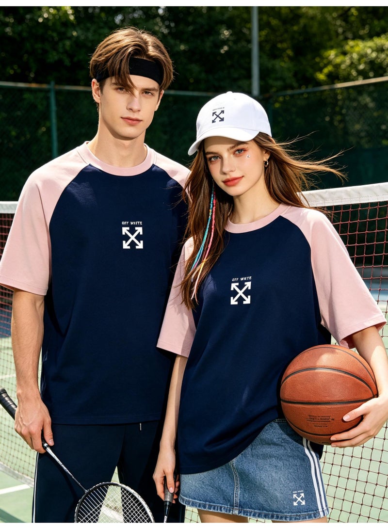 OFF-WHITE Loose short-sleeved T-shirts for men and women with shoulder inserts in summer with contrast stitching. - Image 1