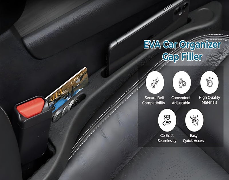 Gladnes 2Pcs Car Seat Side Gap Filler Organizer – Universal EVA Foam Filler Between Console and Seat with Storage Compartments – Stops Items from Falling, Suitable for Most Cars - Image 4