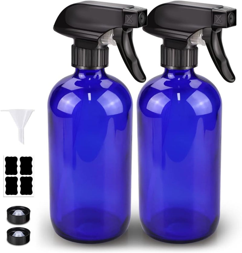 Bontip Glass Spray Bottle, Blue Glass Spray Bottle Set & Accessories for Non-toxic Window Cleaners Aromatherapy Facial hydration Watering Flowers Hair Care (2 Pack/16oz) - Image 1