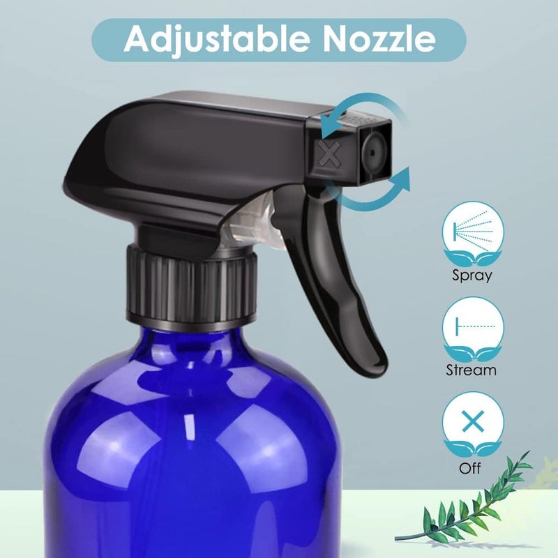 Bontip Glass Spray Bottle, Blue Glass Spray Bottle Set & Accessories for Non-toxic Window Cleaners Aromatherapy Facial hydration Watering Flowers Hair Care (2 Pack/16oz) - Image 2