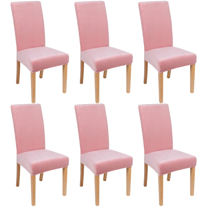 أغطية كراسي سميري المخملية القابلة للتمدد لمجموعة طعام من 6 قطع، تناسب ناعمة قابلة للإزالة والغسل، غطاء واقي لكراسي بارسونز المطبخ باللون الوردي