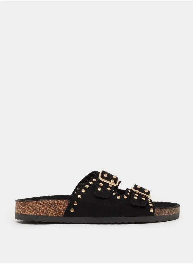 ستايلي Styli Studded Open Toe Flat Sandals