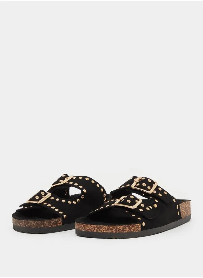 ستايلي Styli Studded Open Toe Flat Sandals