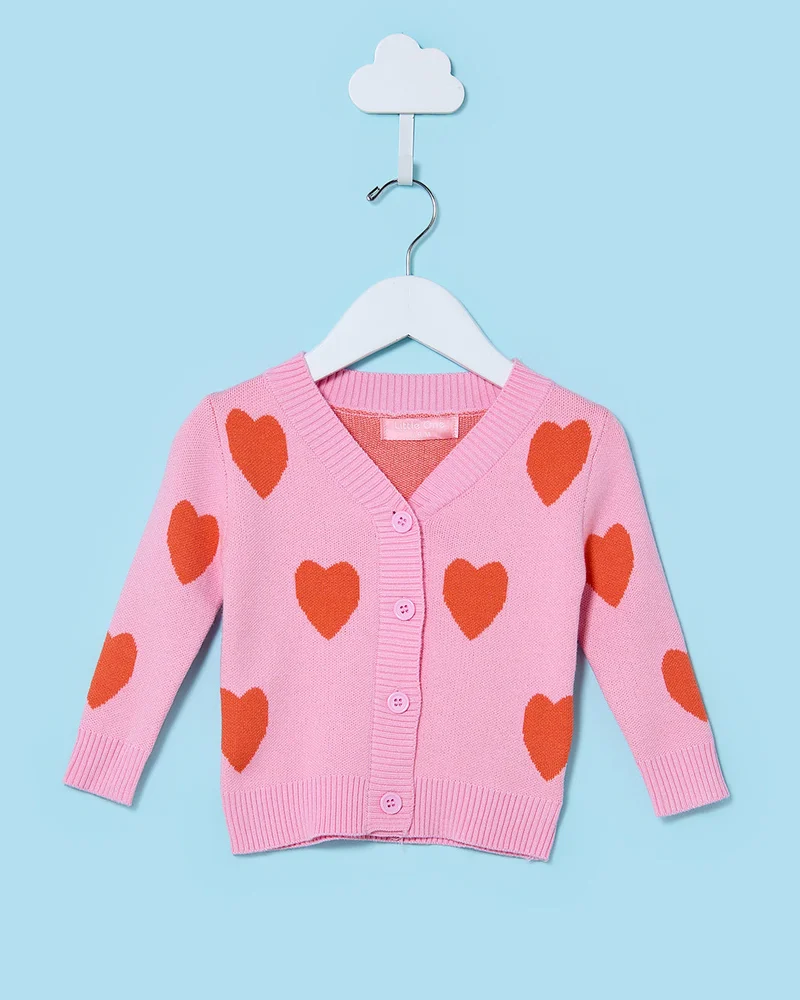 REDTAG Infant Girls Pink Heart  Print Front Open Shacket