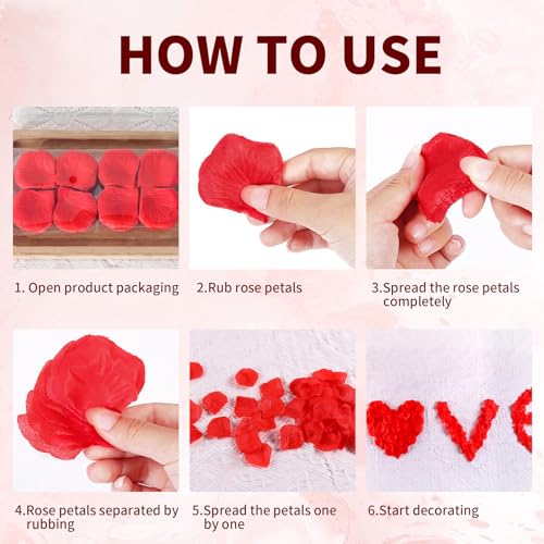 SHINTAYL Rose Petals for Bedroom - Fake Roses Petal Faux Flowers, Artificial Roses Petals for Marry me, Valentines, Proposal, Anniversary, Wedding Love Decorations Romantic Party (1200, Red) - Image 3