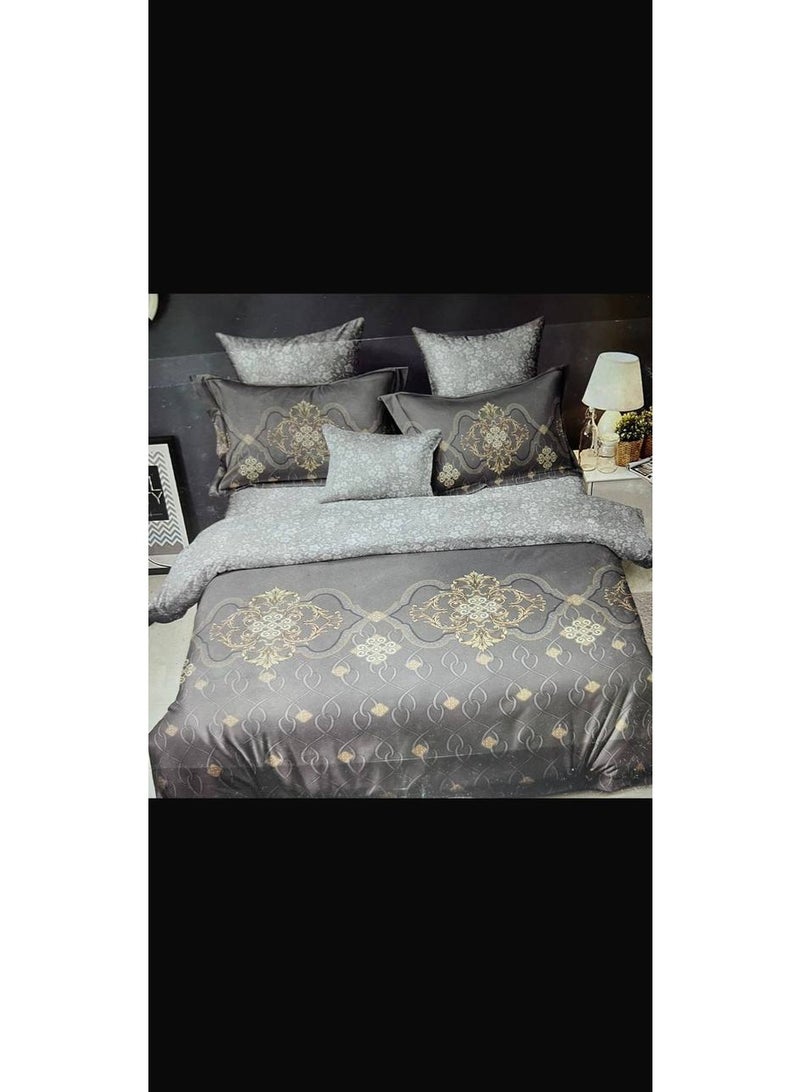 طقم سرير ملكي فاخر (6 قطع) – غطاء لحاف ناعم وقابل للتنفس 220x240 سم من القطن