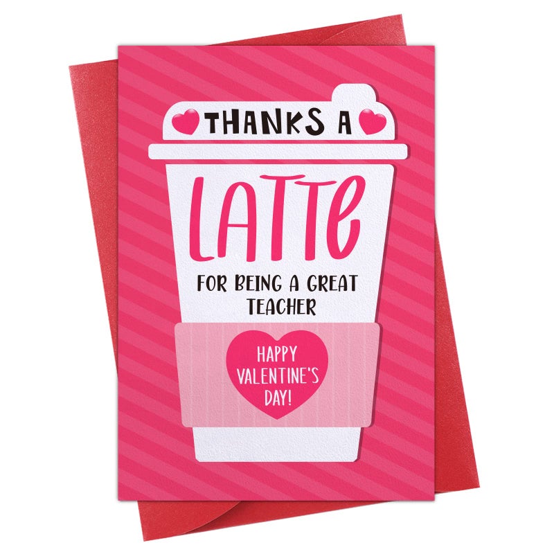 Whatsign Teacher Valentine Day Card - Valentines Day Gifts For Teachers Thanks A Latte Valentines Day Teacher Cards With Envelope Valentines Day Teacher Gifts - Image 1