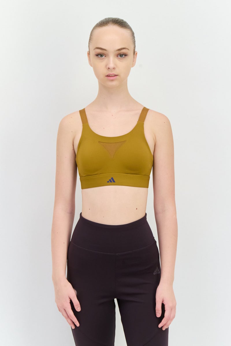 Adidas Women Brand Logo Padded Sports Bra, Dark Tan  - Image 1