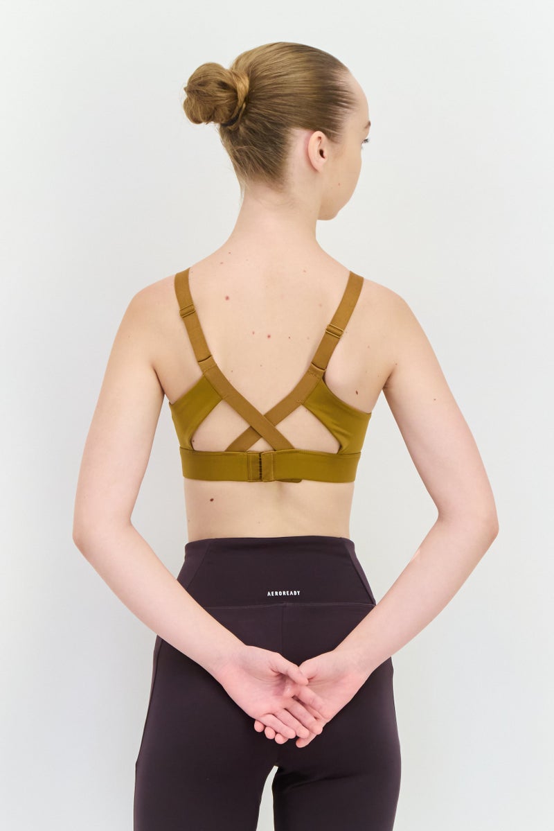 Adidas Women Brand Logo Padded Sports Bra, Dark Tan  - Image 3