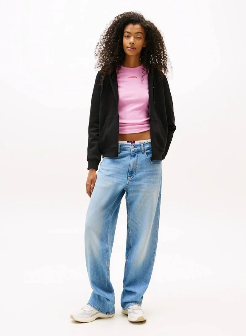 TOMMY JEANS Flag Embroidery Fleece Zip-Thru Hoody