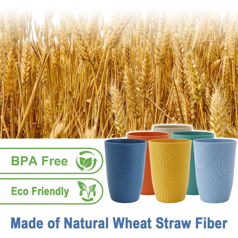 BUSOKIP Wheat Straw Cups 16 OZ, Plastic Drinking Glasses, Drinking Cup, Unbreakable Kitchen Cups Sets of 6, Microwave & Dishwasher Safe Water Glasses, Reusable Plastic Cup for Party (Multicolor) - Image 2