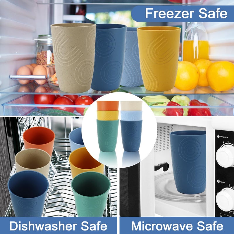 BUSOKIP Wheat Straw Cups 16 OZ, Plastic Drinking Glasses, Drinking Cup, Unbreakable Kitchen Cups Sets of 6, Microwave & Dishwasher Safe Water Glasses, Reusable Plastic Cup for Party (Multicolor) - Image 5