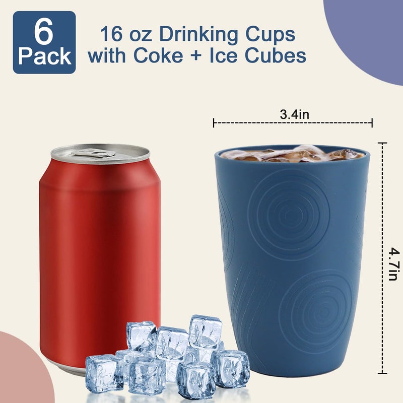 BUSOKIP Wheat Straw Cups 16 OZ, Plastic Drinking Glasses, Drinking Cup, Unbreakable Kitchen Cups Sets of 6, Microwave & Dishwasher Safe Water Glasses, Reusable Plastic Cup for Party (Multicolor) - Image 3