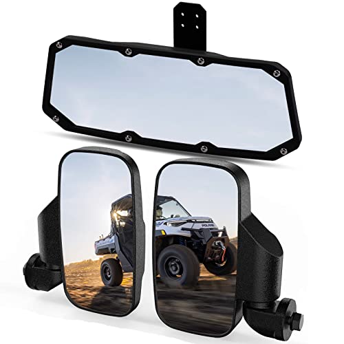 Esploratori UTV Ranger Rear View Mirror And Side Mirrors Set Compatible With 2015-2024 Polaris Ranger 500 570 900 1000 XP Crew Accessories w/Pro-Fit Profiled Tube UTV Center Mirror Accessories - Image 1