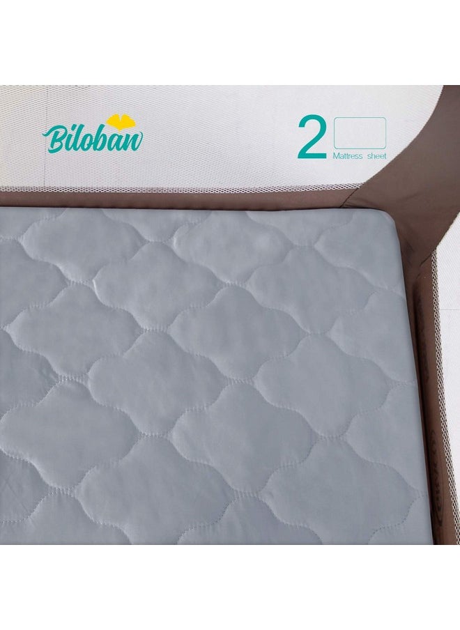 Biloban - Sheet For Pack And Play Quilted Waterproof Protector 2 Pack Premium Mattress Pad Cover 39 X 27 Compatible With Graco Pack N Play Or Other Baby Playard Mattress Portable Mini Crib Gray & White - Image 1