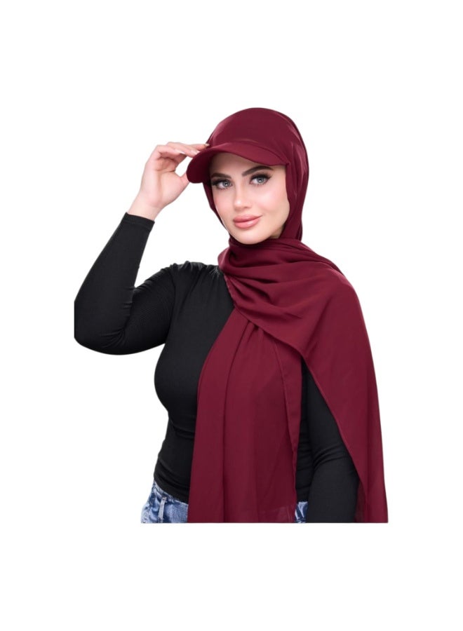 طرحه كاب كريب شيفون بالبندانه لون برغندي , خامة عالية الجودة ومريحة في اللبس اليومي